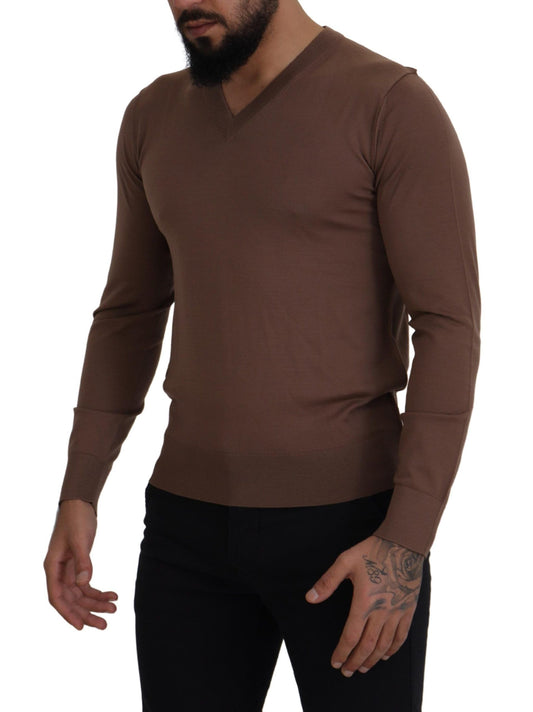 Dolce & Gabbana Brauner Wollpullover für Herren mit V-Ausschnitt