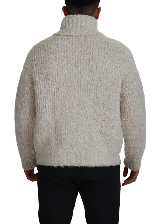 Dolce & Gabbana Cremefarbener Rollkragenpullover aus Wollstrick