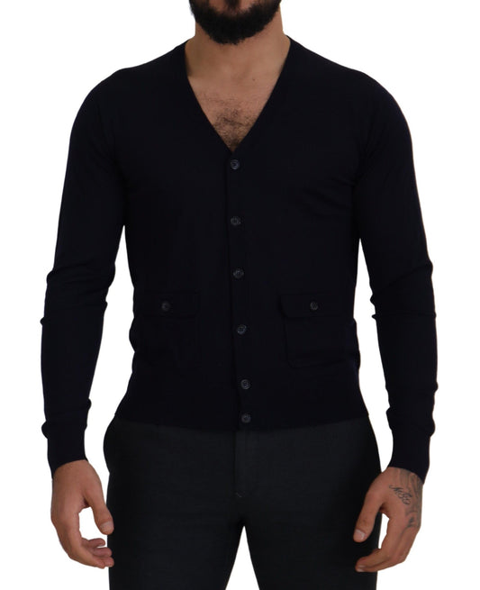 Dolce & Gabbana Blauer STAFF-Daunen-Cardigan aus Wolle