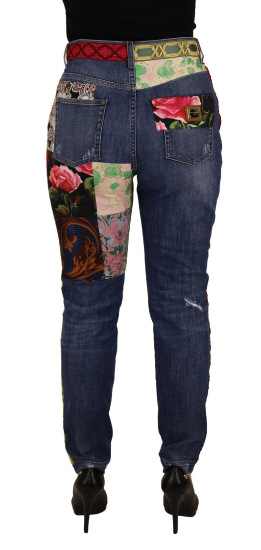 Dolce & Gabbana Blaue Patchwork-Jeans mit hoher Taille