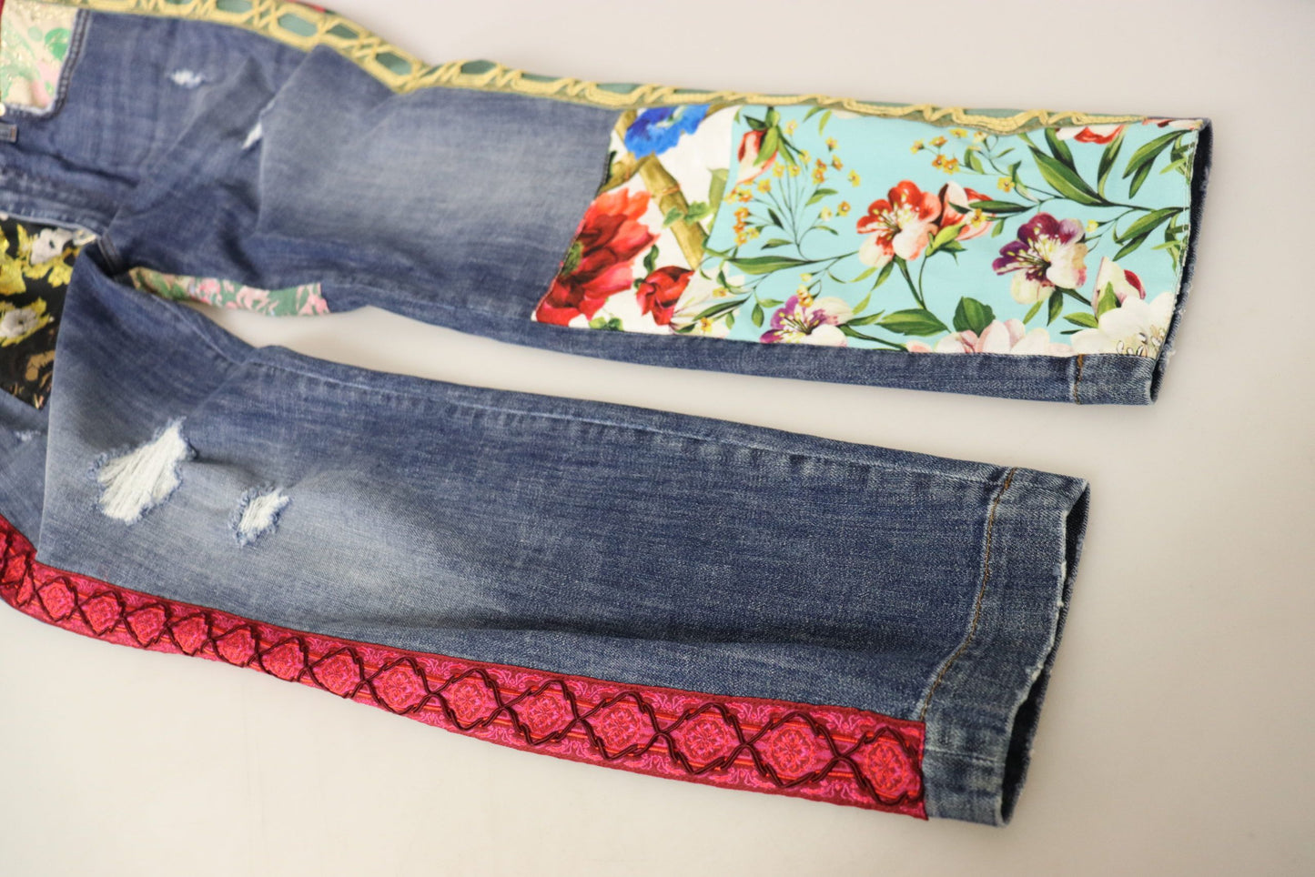 Dolce & Gabbana Blaue Patchwork-Jeans mit hoher Taille