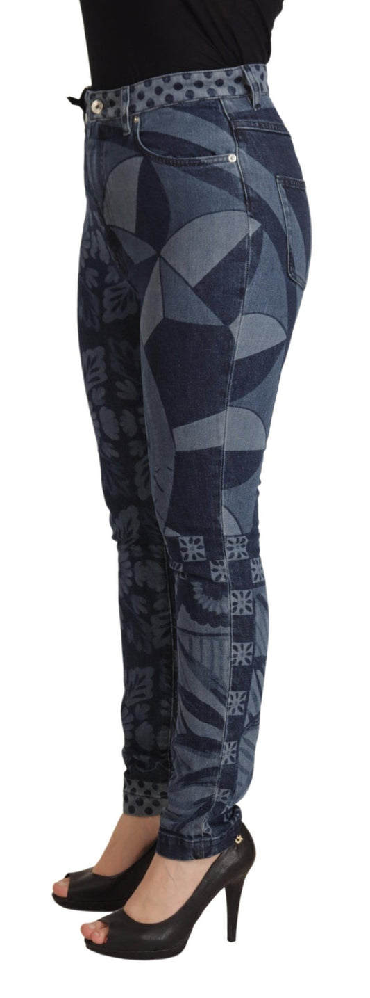 Dolce & Gabbana – Blaue Skinny-Jeans mit Blumenmuster und hoher Taille