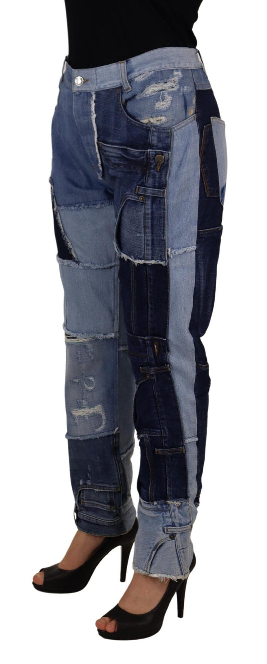 Dolce & Gabbana Mehrfarbige Patchwork-Jeans mit hoher Taille