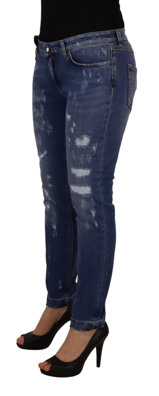 Dolce & Gabbana – Skinny-Jeans aus gewaschener Baumwolle mit niedriger Taille in Blau