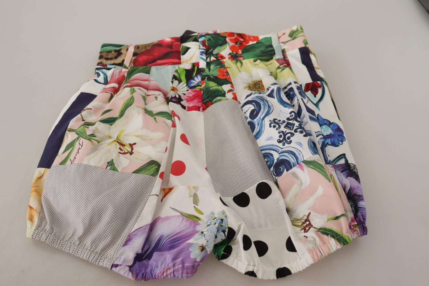 Dolce & Gabbana Mehrfarbige Patchwork-Shorts aus Baumwolle mit hoher Taille