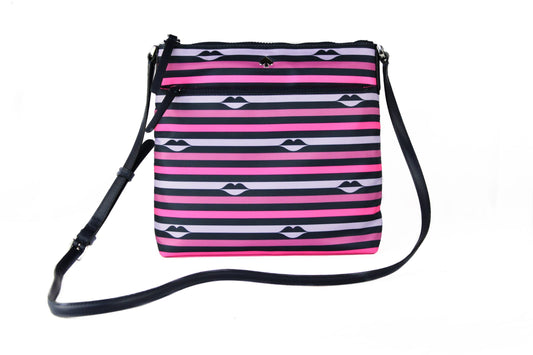 Kate Spade Jae Nylon Leder Flache Rosa Gestreifte Multi Crossbody Handtasche Geldbörse
