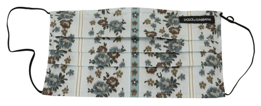 Dolce & Gabbana – Weiße Gesichtsmaske aus geblümter Baumwolle mit plissiertem Gummiband und Ohrschlaufen