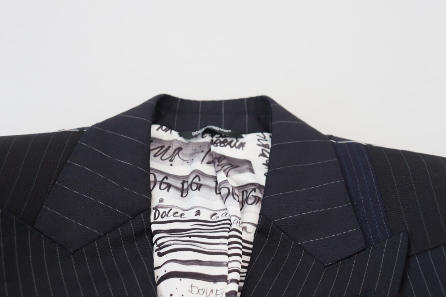 Dolce & Gabbana – Zweireihiger Blazer aus blauer Wolle im Patchwork-Stil