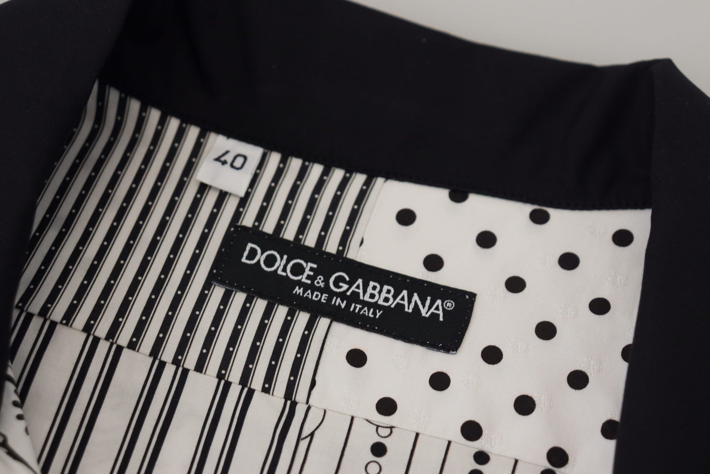 Dolce & Gabbana – Weiß-schwarz gemustertes Button-Down-Hemd