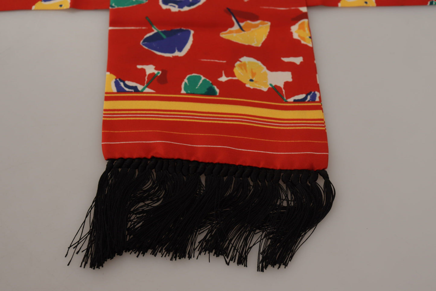 Dolce & Gabbana – Mehrfarbiger Schal mit Fransen und DG-Regenschirm-Print