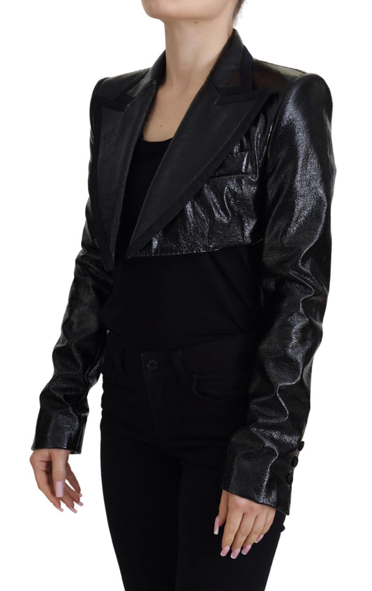 Dolce & Gabbana – Schwarze, langärmlige Crop-Blazer-Baumwolljacke