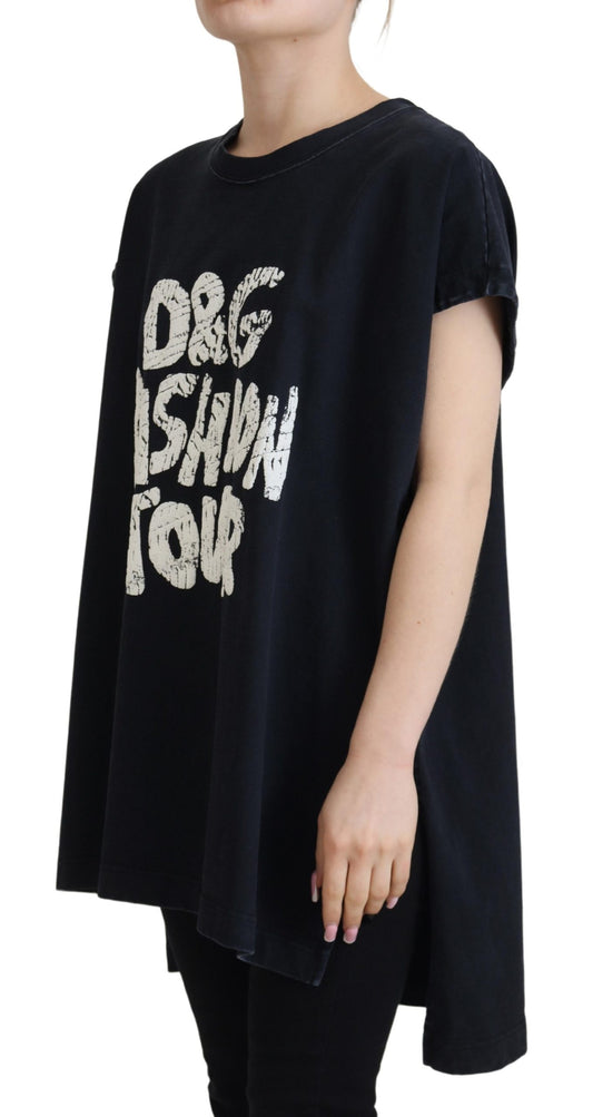 Dolce & Gabbana Schwarzes D&G Fashion Rundhals-Baumwoll-T-Shirt