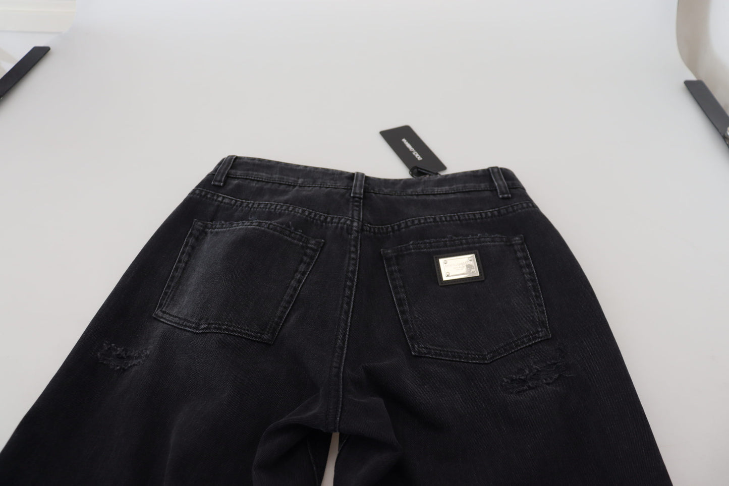 Dolce & Gabbana – Zerfetzte Jeans aus schwarzer Baumwolle mit hoher Taille