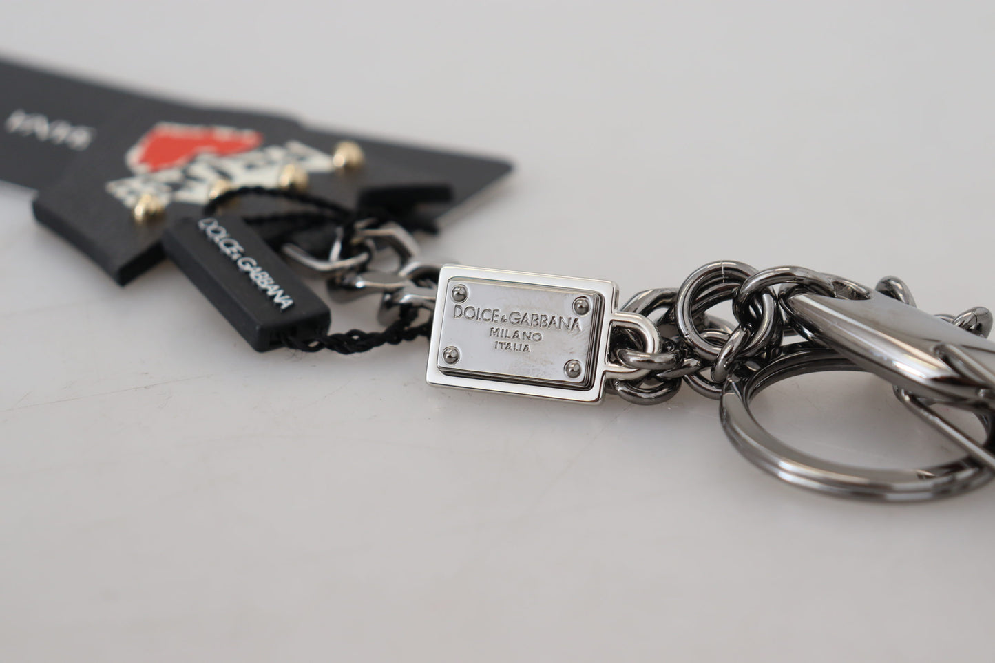 Dolce & Gabbana Black Prince Nieten Logo Silber Messing Schlüsselanhänger