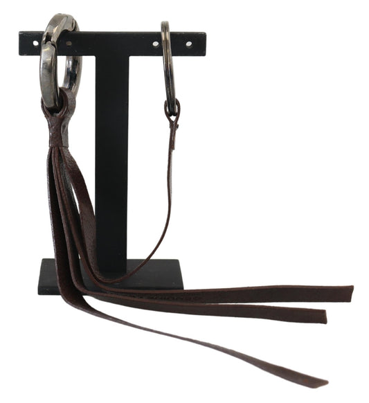 Costume National Schlüsselanhänger aus braunem Leder und silberfarbenem Metall