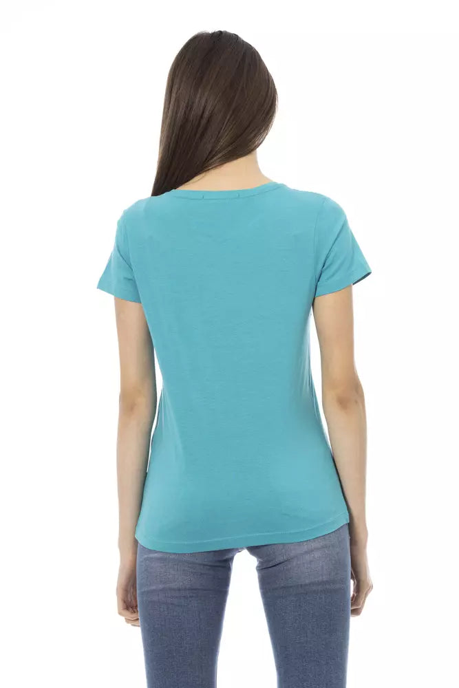 Trussardi Action Hellblaues Baumwoll-T-Shirt für Damen