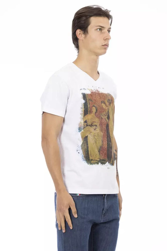 Trussardi Action Herren-T-Shirt aus weißer Baumwolle mit V-Ausschnitt