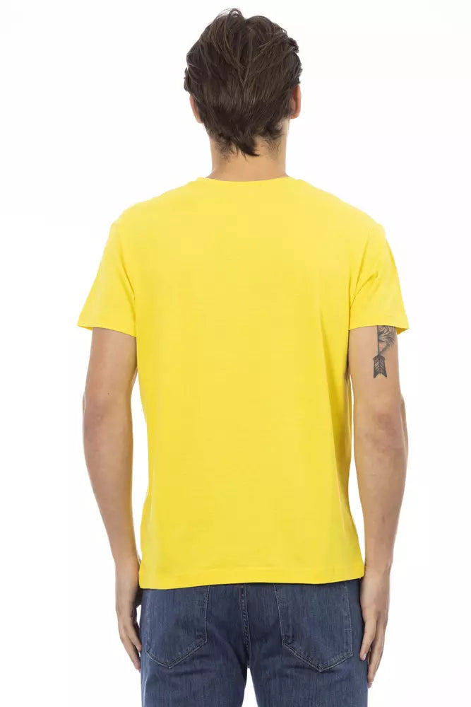 Trussardi Action Gelbes Herren-T-Shirt aus Baumwolle mit V-Ausschnitt