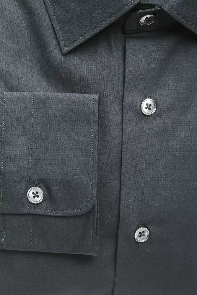 Robert Friedman Herren Slim-Hemd aus schwarzer Baumwolle