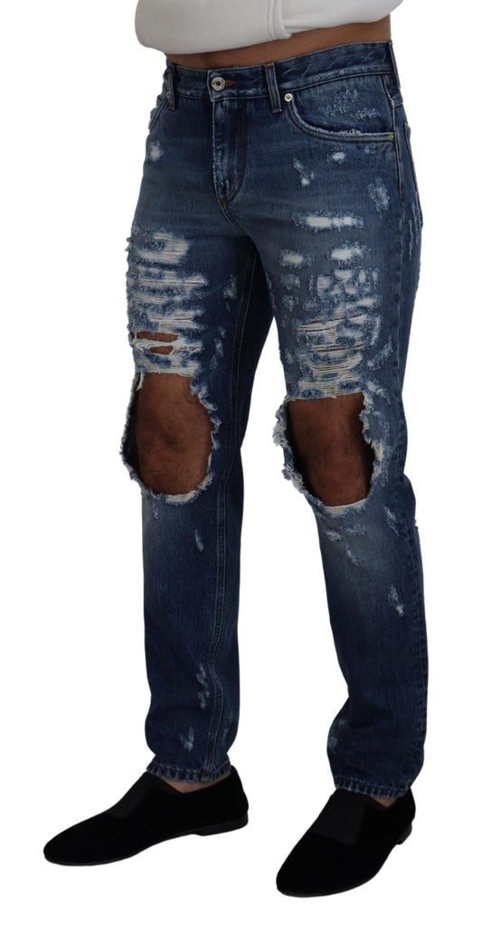 Dolce & Gabbana Blaue zerfetzte Herren-Jeans aus Baumwolle
