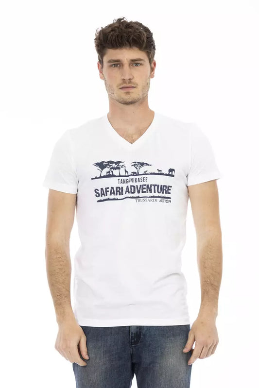 Trussardi Action Herren-T-Shirt aus weißer Baumwolle mit V-Ausschnitt
