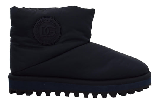 Dolce & Gabbana Blue Nylon Boots Padded Mid Calf Shoes