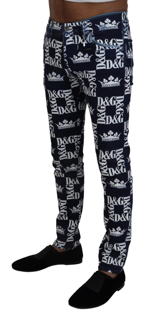 Dolce & Gabbana – Blaue Skinny-Jeans aus Baumwolle mit Kronen-Print