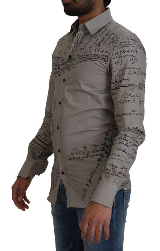 Dolce & Gabbana Grau bedrucktes schmales Baumwollkleid GOLD Hemd