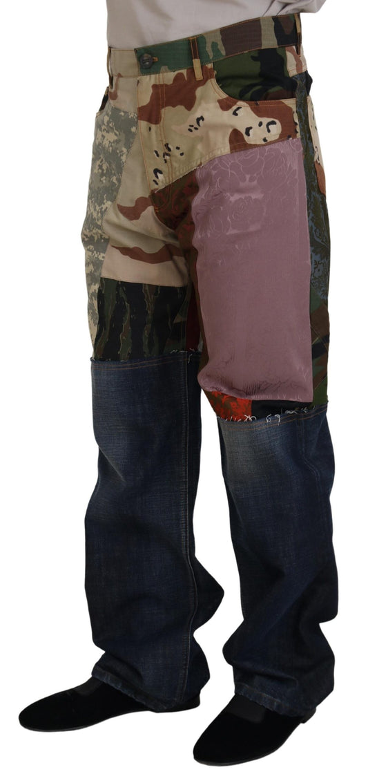 Dolce & Gabbana Mehrfarbige Herren-Jeans aus Seiden-Patchwork