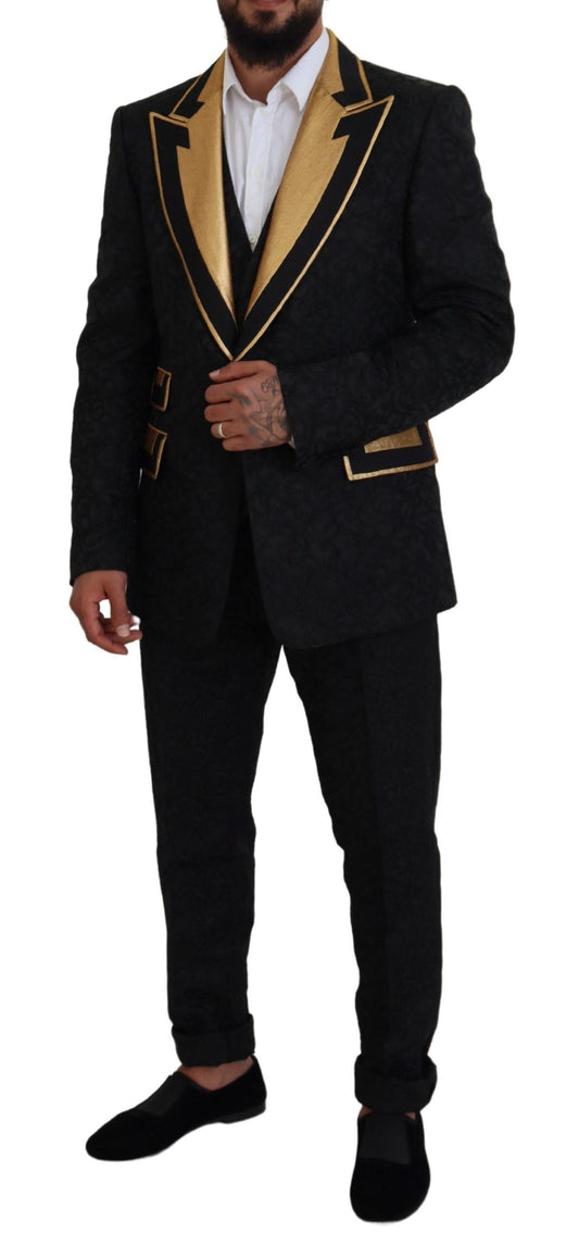Dolce & Gabbana – Schwarz-goldener Fantasy-Smokinganzug in schmaler Passform