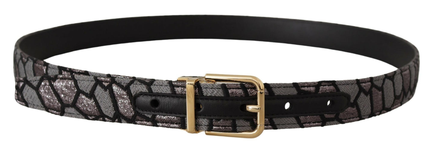 Dolce & Gabbana Mehrfarbiger Patchwork-Gürtel aus goldenem Jaquard-Leder