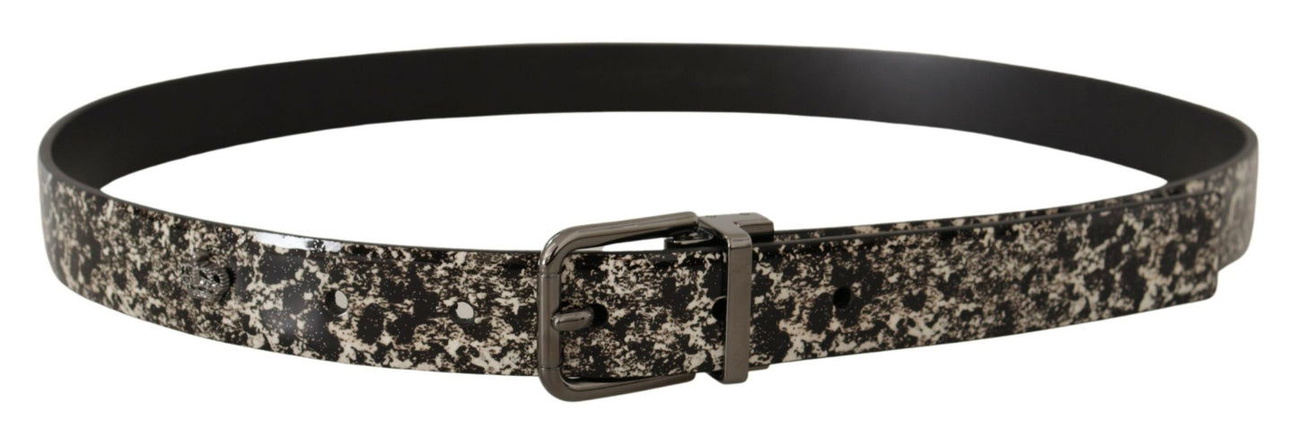 Dolce & Gabbana Gürtel aus schwarzem Leder mit Marmor-Print und grauem Logo