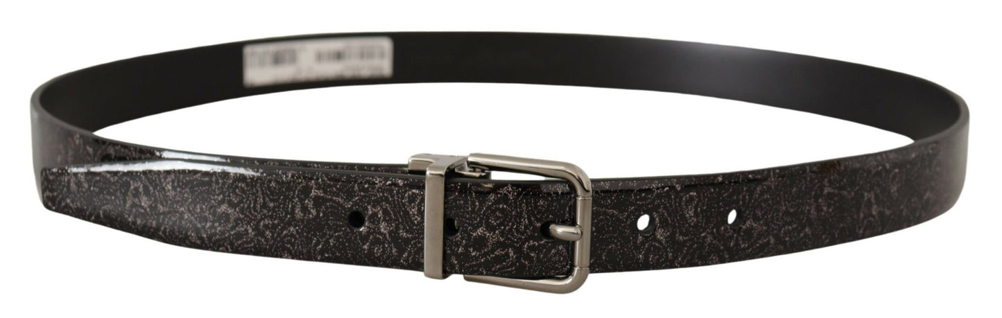 Dolce & Gabbana Schwarzer Goccia Vernice-Gürtel aus glitzerndem Lackleder mit Schnalle