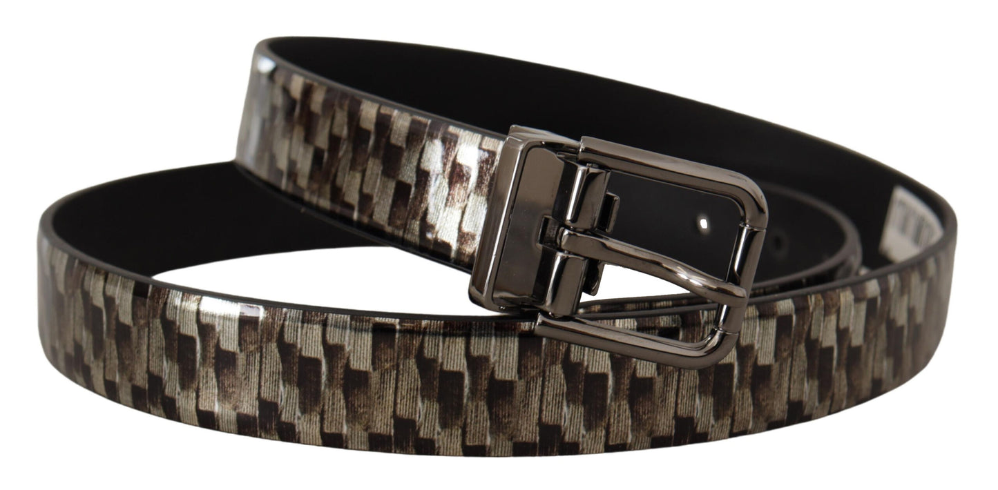 Dolce & Gabbana Brauner Fischgrätenledergürtel in Grau