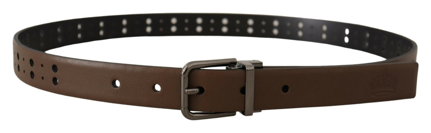 Dolce & Gabbana Dunkelbrauner perforierter Leder-Metallgürtel