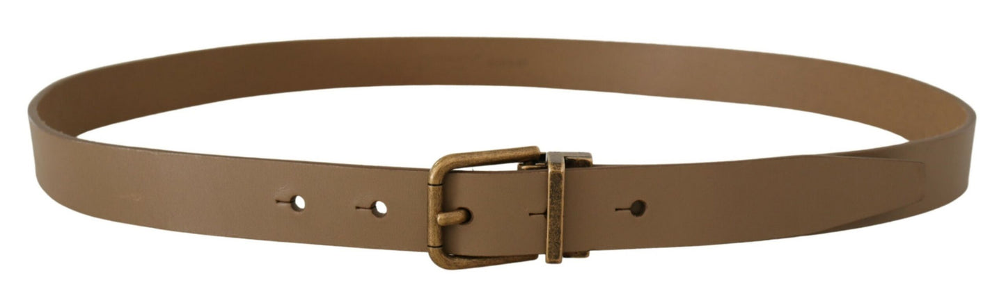 Dolce & Gabbana Brauner klassischer Gürtel aus massivem Leder mit Messingschnalle