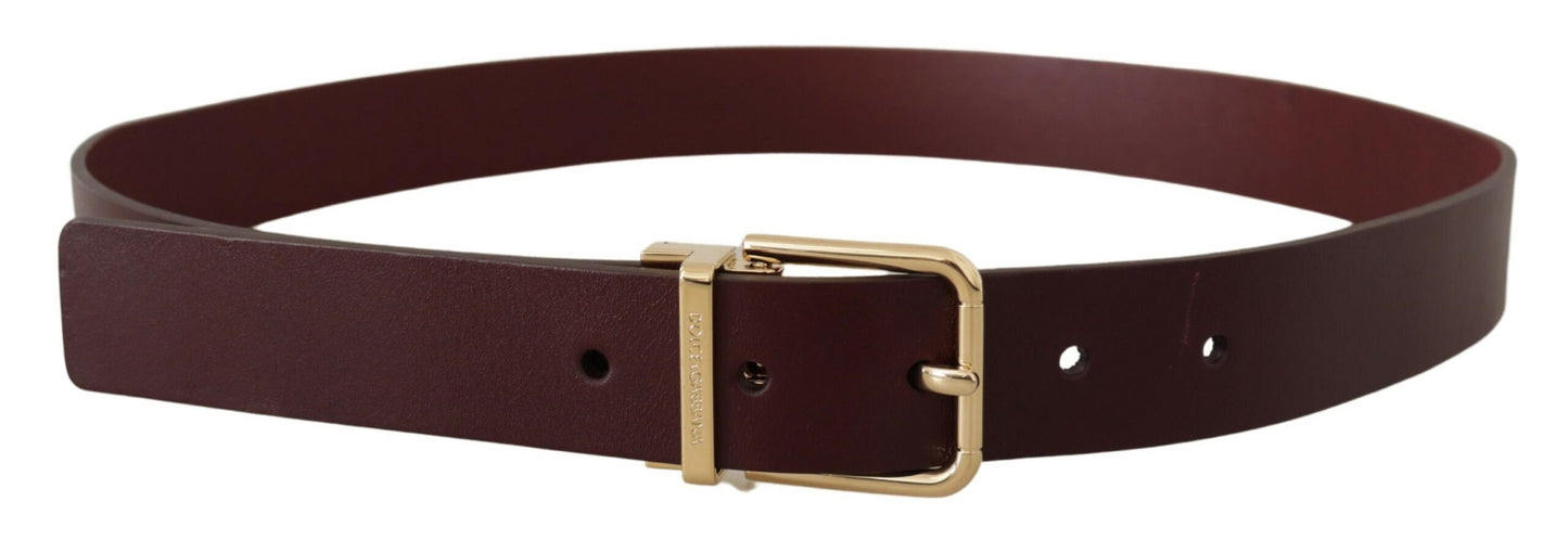 Dolce & Gabbana Kastanienbrauner Vitello-Ledergürtel mit goldener Metallschnalle