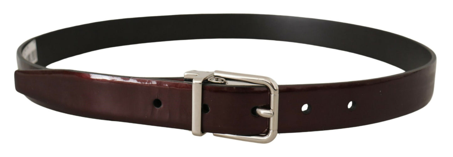 Dolce & Gabbana Brauner Lackledergürtel mit silberner Metallschnalle