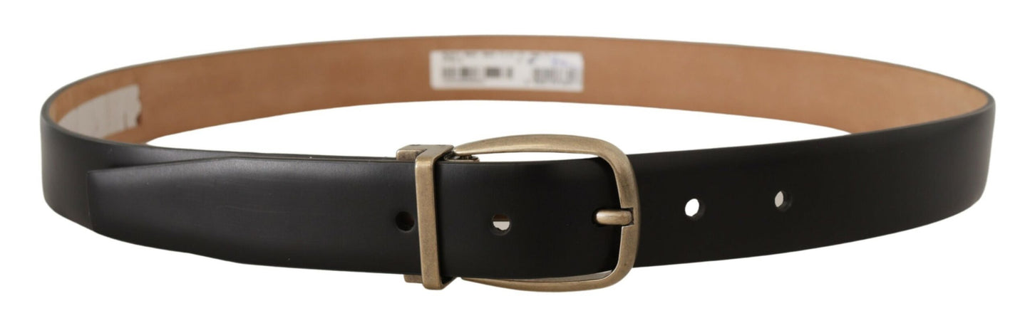 Dolce & Gabbana Schwarz-brauner Ledergürtel mit Vintage-Metallschnalle