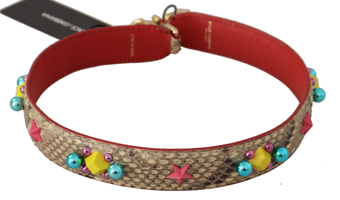 Dolce & Gabbana Schultergurt aus beigefarbenem Pythonleder mit Kristallen