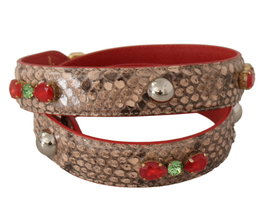 Dolce & Gabbana Schultergurt aus braunem Pythonleder mit Kristallen