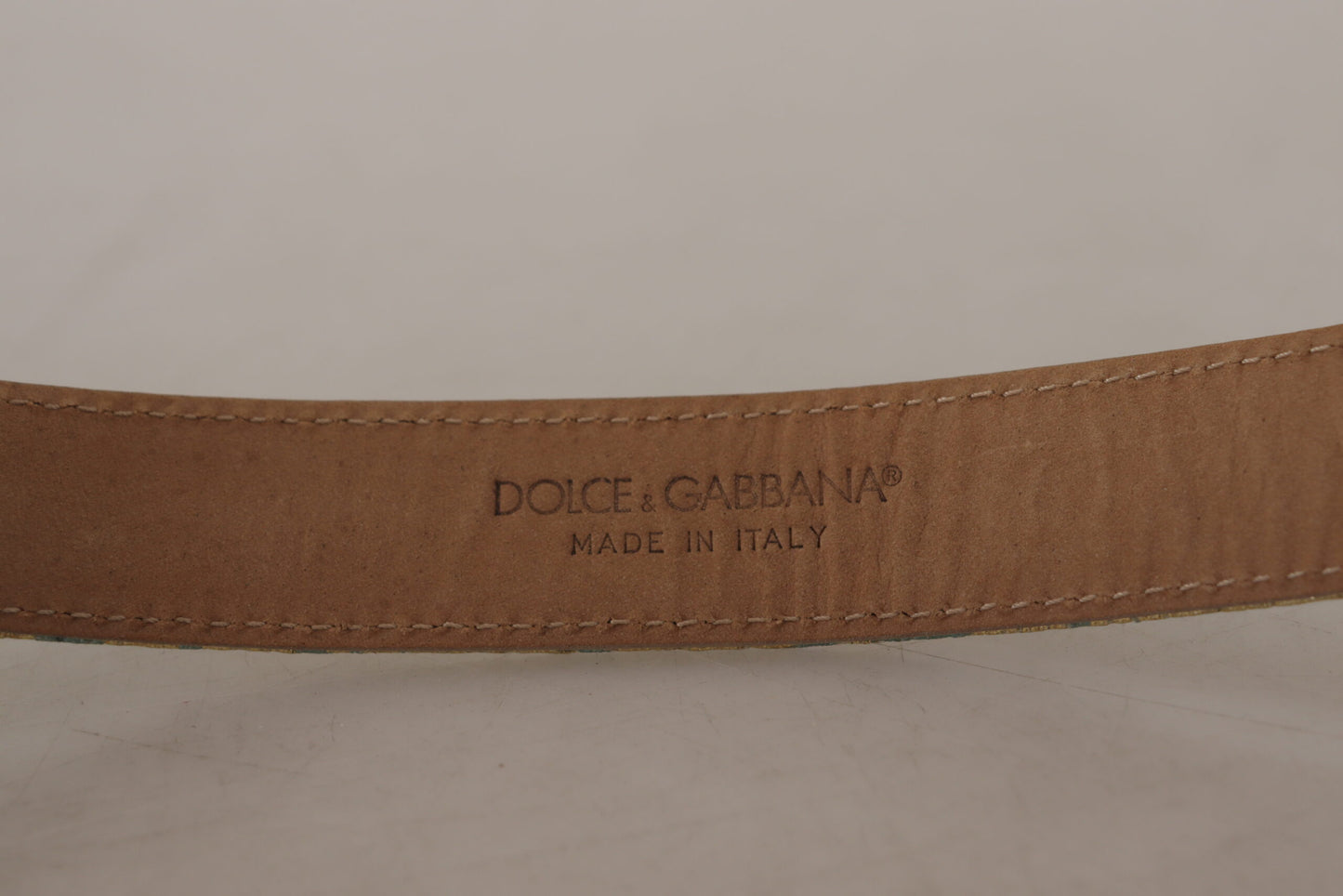 Dolce & Gabbana – Blauer Ledergürtel aus Jacquard mit geprägter goldener Metallschnalle