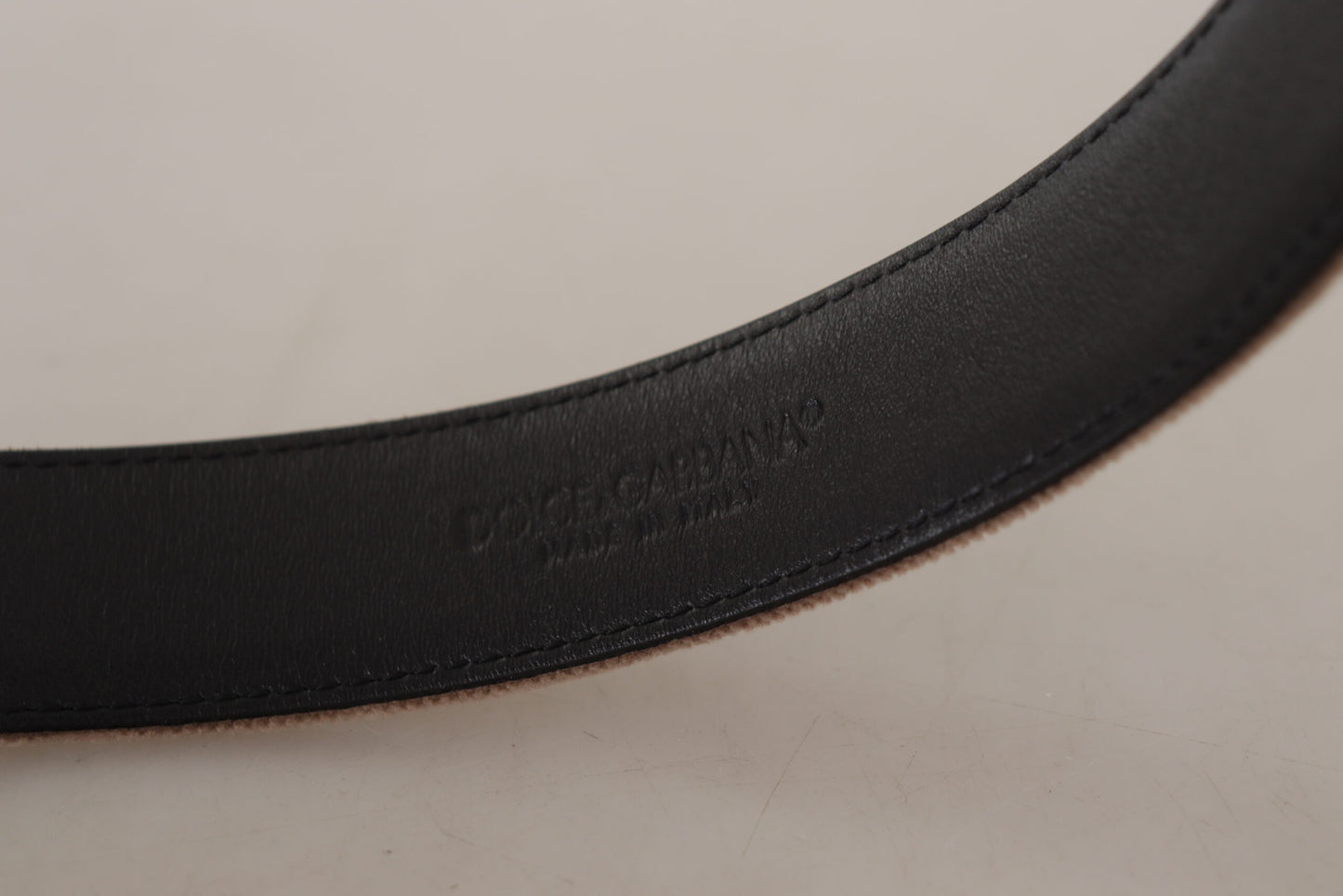 Dolce & Gabbana – Hellbrauner Samtgürtel mit goldfarbener Logo-Metallschnalle