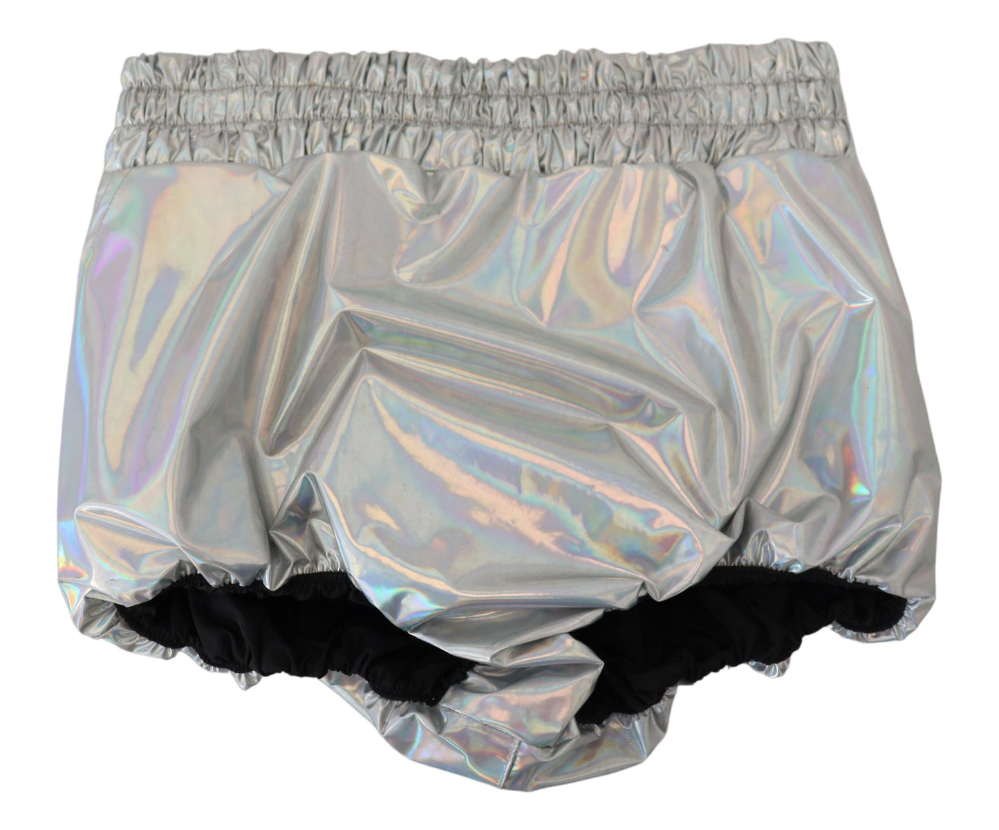 Dolce & Gabbana, silberne holografische Hotpants-Shorts mit hoher Taille