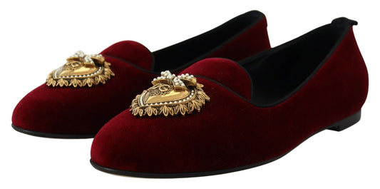 Dolce & Gabbana Bordeaux Samt Slip-On Loafers Flats Schuhe