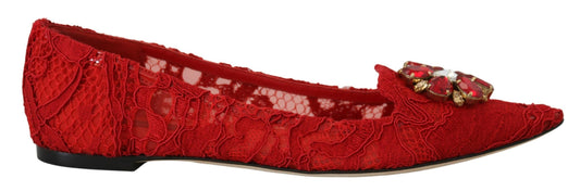 Dolce & Gabbana Rote Taormina Kristalle Loafer Flats Schuhe