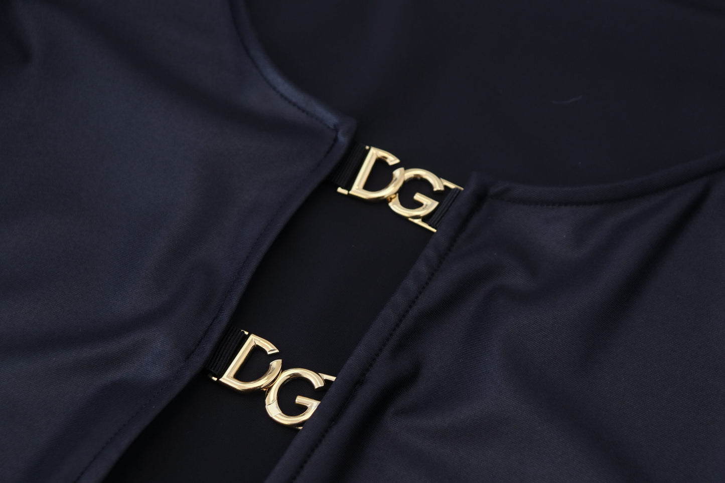 Dolce & Gabbana – Schwarzes Oberteil aus Baumwollstretch mit offener Brust und 3/4-Ärmeln