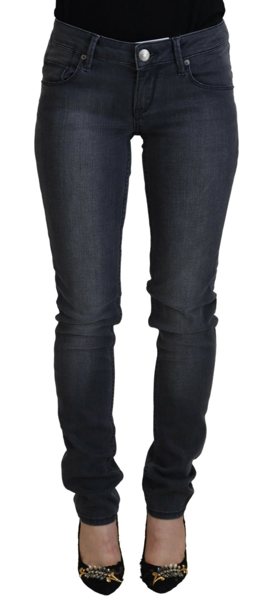 Acht Graue Skinny-Jeans aus Baumwolle mit niedriger Taille für Damen