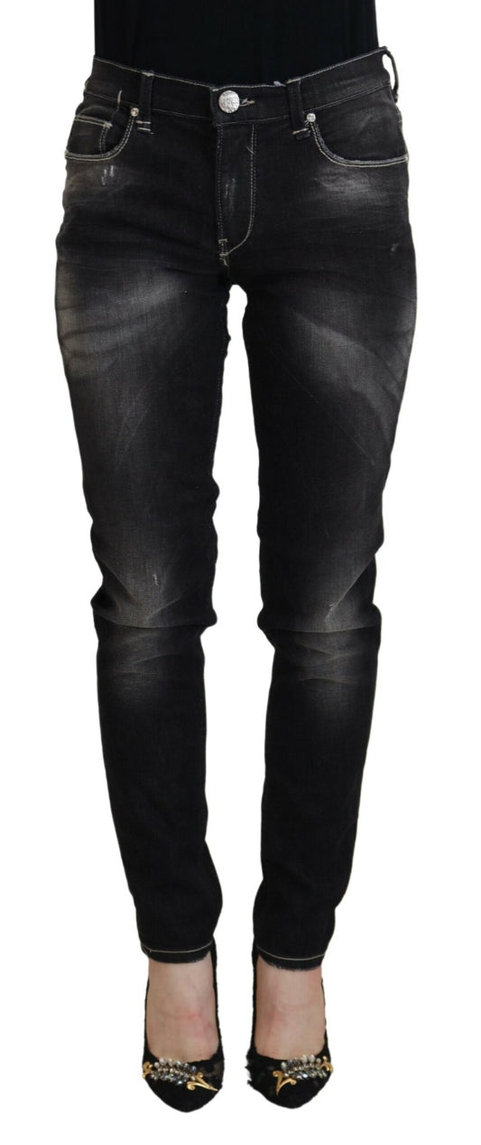 Acht Black Washed Mid Waist Tapered Damen Casual Denim Jeans