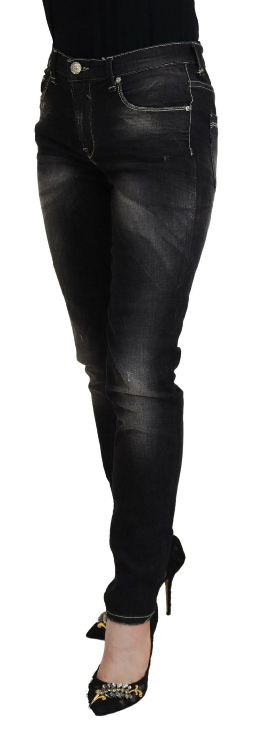 Acht Black Washed Mid Waist Tapered Damen Casual Denim Jeans